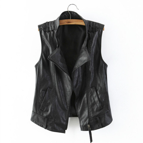 Plus Size 3XL Female Black Leather Vest Spring Zipper Cool Motorcycle LeatherJacket Women's All Match PU Leather Waistcoat f558 ► Photo 1/6