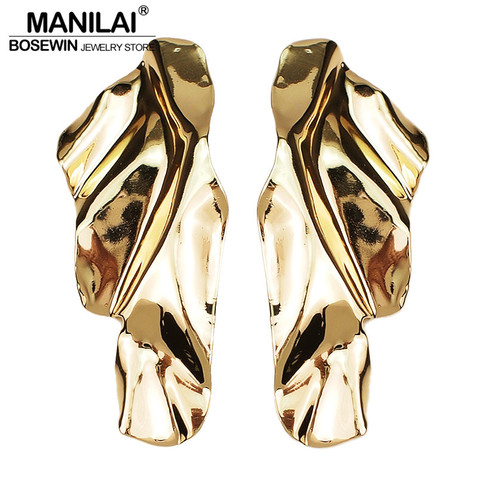 MANILAI Irregular Metal Stud Earrings For Women Fashion Statement Big Earrings Jewelry Gift Golden Silver Color 2022 Accessories ► Photo 1/6