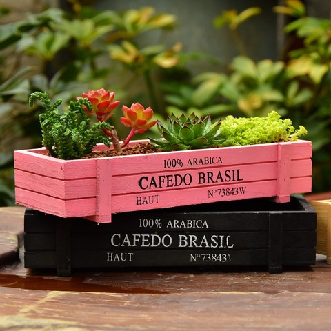 New Pink Black Garden Plant Pot Decorative Vintage Succulent Wooden Boxes Crates Rectangle Table Flower Pot Gardening Device ► Photo 1/6