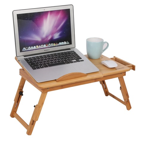 1Pc Adjustable Bamboo Desk Shelf Dormitory Bed laptop stand Two Flowers Book Reading laptop table ► Photo 1/6