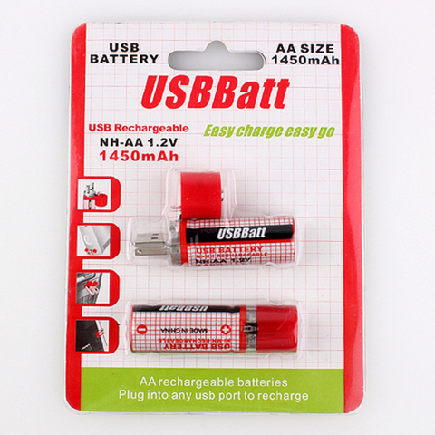 LiitoKala USB battery AA 1.2V 1450mAh NI-MH Cells USB Rechargeable Battery LED Indicator (Red) ► Photo 1/6