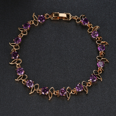 Emmaya Hot Sell   Gold Color Purple Crystal Bracelet Fashion Design Cubic Zircon Bracelets Bangles Luxury Wedding Bracelet ► Photo 1/4
