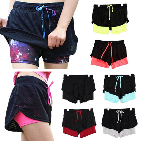 2 in 1 Women's Tennis Running Yoga Sport Shorts Double Layer Anti Emptied Waistband Short Pants Quick-dry For Gym Fitness S-XXL ► Photo 1/1