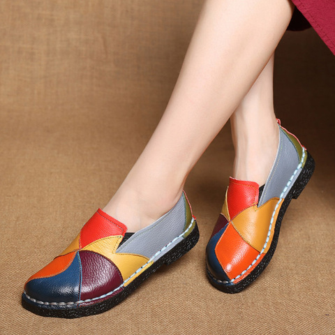 Designer Women Genuine Leather Loafers Mixed Colors Ladies Ballet Flats Shoes Female Spring Moccasins Casual Ballerina Shoes ► Photo 1/6