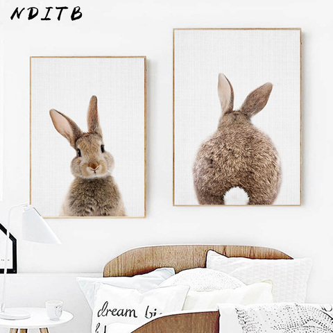 Bunny Rabbit Tail Wall Art Picture Woodland Animal Canvas Poster Nursery Print Minimalist Painting Nordic Kids Baby Room Decor ► Photo 1/6