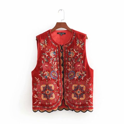 2022 Women Vintage sequins flower embroidery vest jacket ladies retro national style patchwork casual velvet waistCoat CT154 ► Photo 1/6