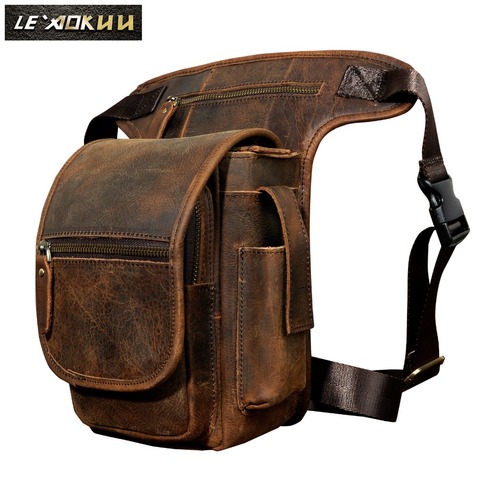 Quality Leather Men Design Casual Tablets Satchel Sling Bag Multifunction Fashion Travel Waist Belt Pack Leg Bag Male 3110 ► Photo 1/6
