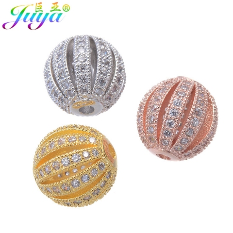Juya DIY Metal Ball Beads Supplies Micro Pave Hollow Ball Charm Beads For Women Natural Stones Bracelets Earrings Jewelry Making ► Photo 1/6