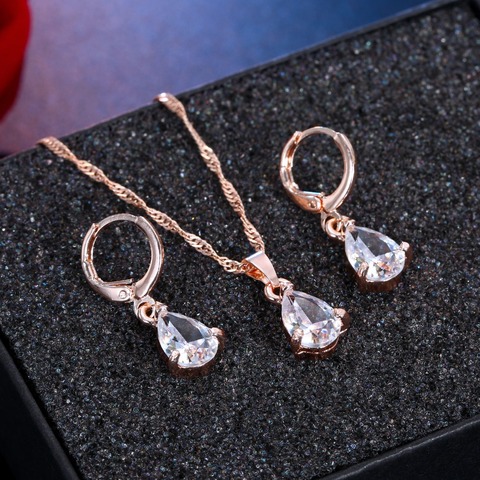 VKME new design jewelry earrings necklace set drops of water zircon crystal copper ear buckle fashion simple boutique ► Photo 1/6