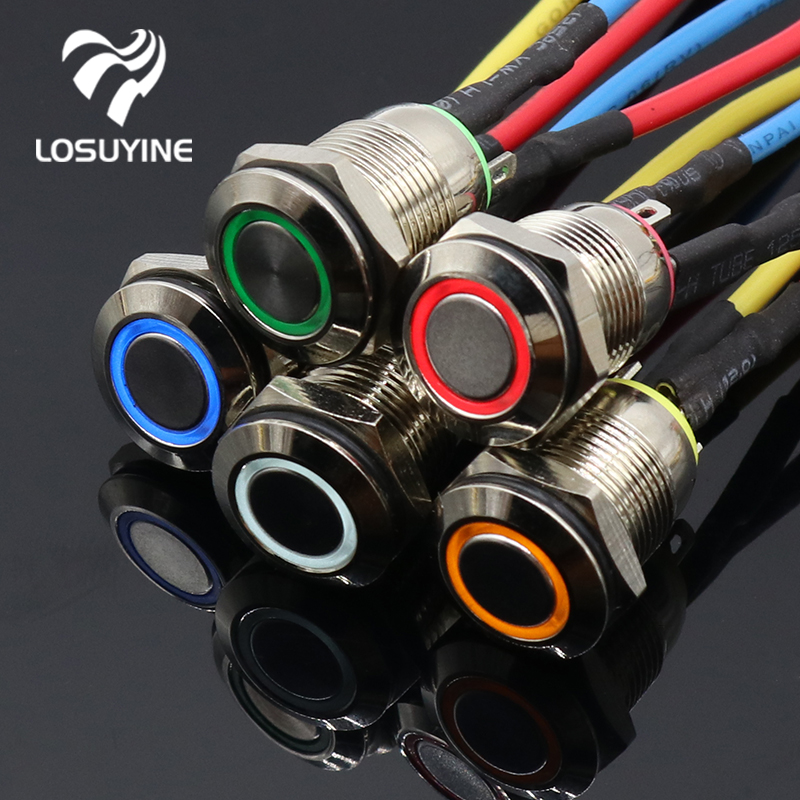 12mm Metal Annular Push Button Black Switch Ring LED Light Momentary Latching SP