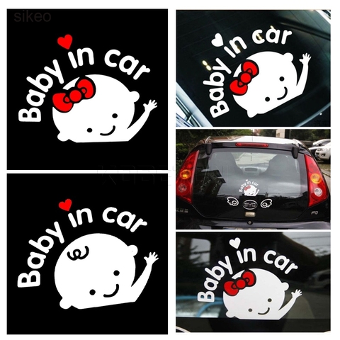 Funny Car styling 3D Cartoon Stickers Baby In Car Warning Car-Sticker Baby on Board Car Accessories High Quality ► Photo 1/6