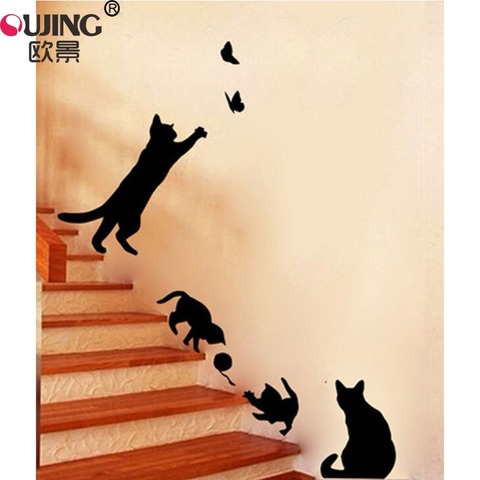 Cartoon Black Naughty Kitten Wall Sticker For Kids Room Bedroom Stairs Home Decoration Vinyl Wall Decals Cute Cats DIY Art Mural ► Photo 1/6