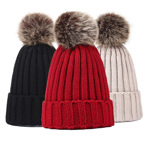 2022 new Winter warm Knitted Hat for women and Children Girl Boy Wool Skullies Beanies Pompom Balaclava Hats ► Photo 1/6