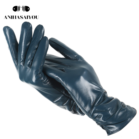 Classic pleated leather gloves women color real leather gloves women sheepskin Genuine Leather winter gloves women-2081 ► Photo 1/6