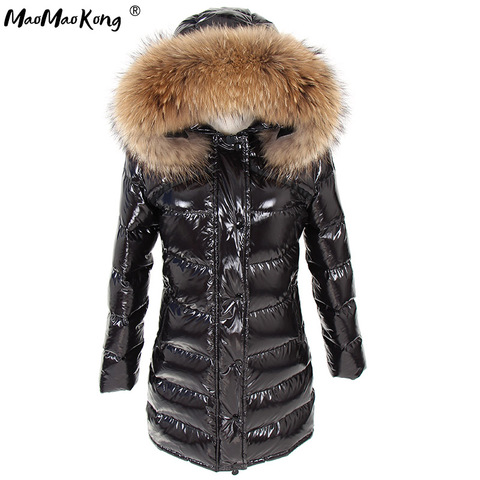 Women Winter Jacket ParkasMAO MAO KONG Long Down Lined Natural Raccoon Fur Collar Jacket Coat ► Photo 1/1