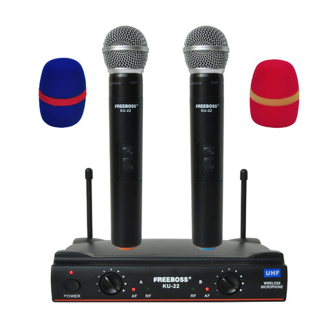 KU-22 UHF Long Range Dual Channel 2 Handheld Mic Transmitter Professional Karaoke UHF Wireless Microphone System ► Photo 1/6