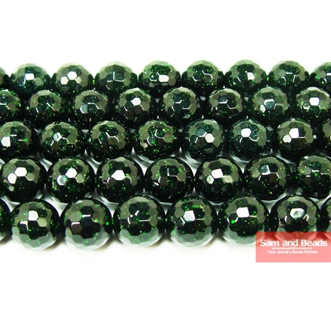 Free shipping Faceted Dark Green Sand Stone Round Loose Beads 16