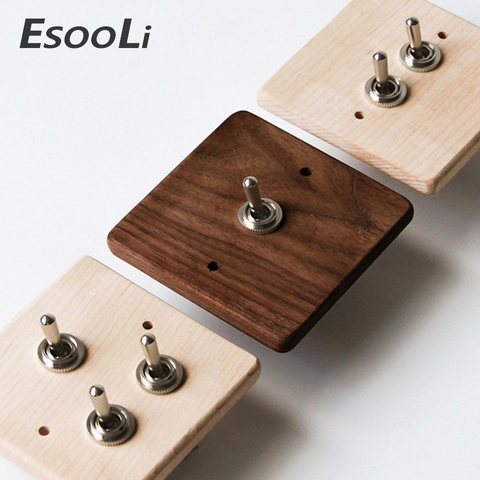 EsooLi Maple/Walnut Luxury Wall Light Switch Panel Hand Made Retro Switch 10A 110V-250V Wood Panel Brass Lever 1 GANG/ 2 GANG ► Photo 1/4