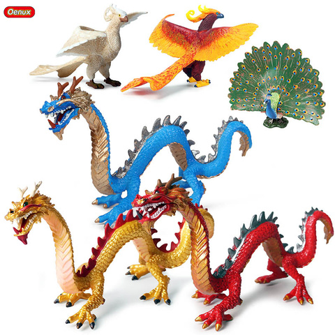 Oenux Original Simulation Chinese Dragon Phoenix Red Peacock Action Figures Bird Pvc Lifelike Figurines Education Kids Toy Gift ► Photo 1/6