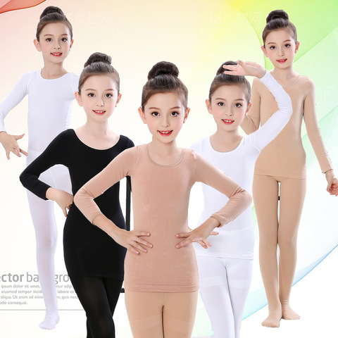 Long Sleeve Nude Dance Underwear Kids Children Girls Gymnastics/Ballet  Dance Skin High Elastic Tops Slim