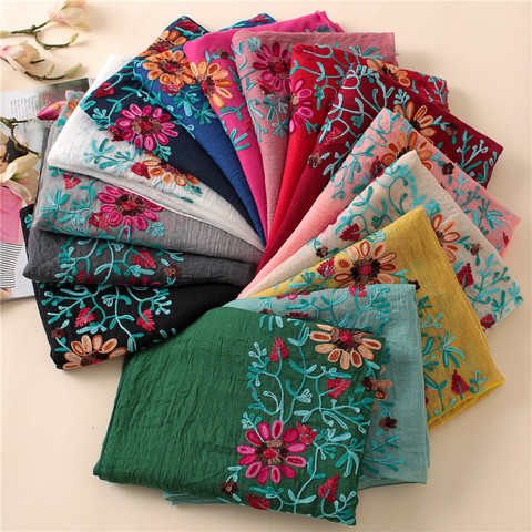 2022 Plain Embroider Floral Viscose Shawl Scarf From Indian Bandana Print Cotton Scarves and Wraps Soft Foulard Muslim Hijab Cap ► Photo 1/6