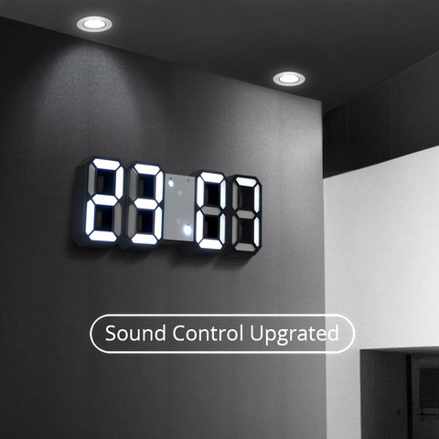 3D LED Wall Clock Modern Digital Sound Control Table Desktop Alarm Clock Temperature Night Light Saat Wall Clock For Home Decor ► Photo 1/6