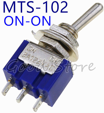 Free Shipping 5pcs/lot Mini MTS-102 3-Pin G107 SPDT ON-ON 6A 125V 3A250VAC Toggle Switches Good Quality SL ► Photo 1/6