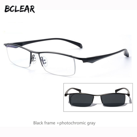 BCLEAR Fashion Photochromic Eyeglasses Men Business Half Rim Brand Titanium Alloy Myopia Eyewear Glasses Chameleon Gray Brown ► Photo 1/6