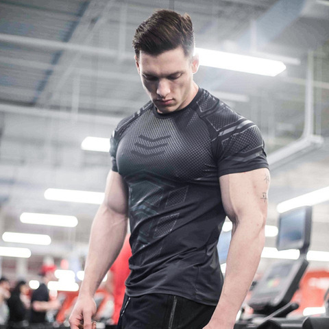 Men Gyms Fitness T-shirt Compression Skinny Bodybuilding t shirt