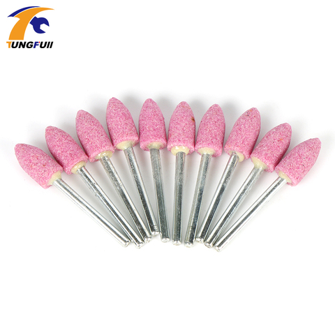 Tungfull 10pcs Abrasive Mounted Stone Dremel Accessories Grinding Stone Wheel Head For Dremel Rotary tools Bullet-shape Pink ► Photo 1/6