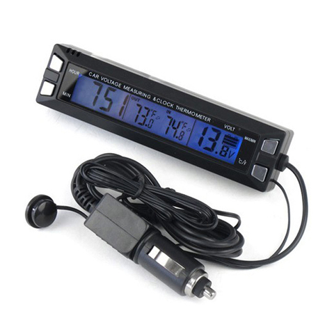 Newest car auto vehicle LCD display inside outside thermometer temperature time clock voltage 2 colors backlight free shipping ► Photo 1/2