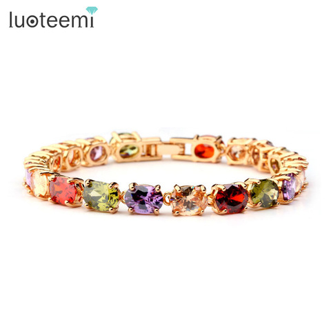LUOTEEMI High Quality Youth Venus-Colorful Oval Shape AAA Cubic Zirconia Charm Bangle Bracelet for Women Wedding Party Jewelry ► Photo 1/6