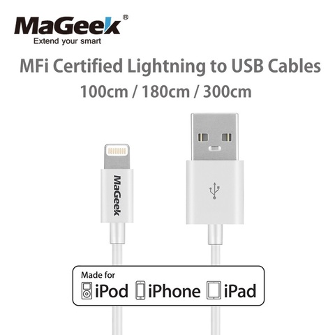 MaGeek 1m 1.8m 3m MFi Certified Lightning to USB Mobile Phone Cables for iPhone 12 11 Xs Max X 8 7 6 5 iPad Air iOS 12 11 ► Photo 1/6