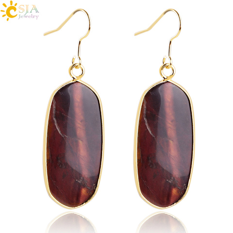 CSJA Natural Stone Dangle Earrings Gold Color Hook Crystal Tiger Eye Black Onyx Lapis Lazuli Female Eardrop Luxury Jewelry E275 ► Photo 1/6