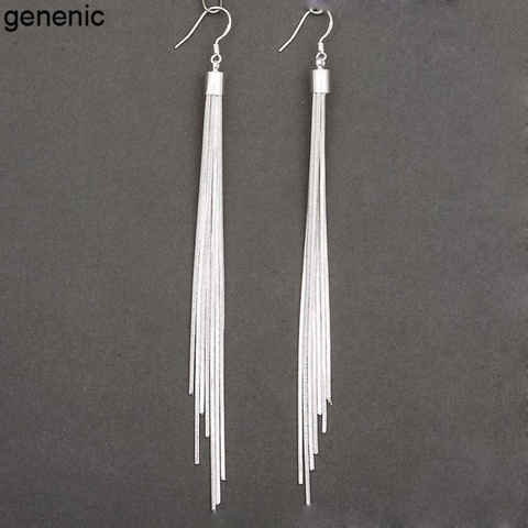 Elegant Jewelry Fashion Women Noble Tassels Silver Plated Long white Hook Dangle Chain Earrings Women Silver Plated 13.5cm ► Photo 1/6