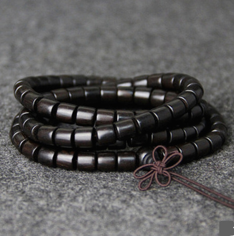 Natural EBONY Barrel Beaded Buddha Multilayer 108 Bead Bracelet Black Charm Bracelets For Women And Men Wood Zen Jewelry ► Photo 1/6