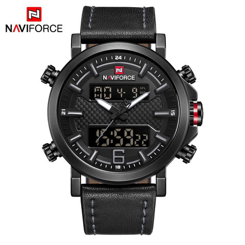 NAVIFORCE Men's Watches Top Brand Fashion Sports Military Quartz Dual Display Wirstwatch Waterproof Leather Strap 2022 Man Clock ► Photo 1/1