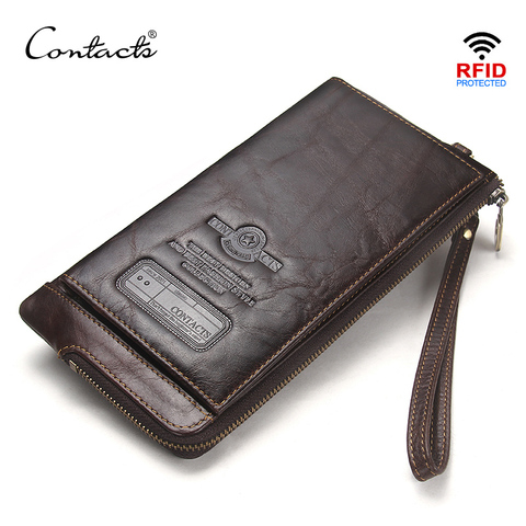 CONTACT'S Wristlet Bag Genuine Leather RFID Cellphone Wallet Men's Clutch Wallets Men Credit Card Holder Male Long Purse Zipper ► Photo 1/6