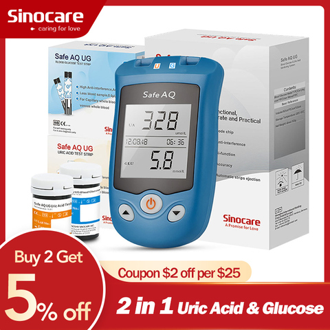 SINOCARE 3C CE Safe AQ UG Uric Acid Blood and Blood Glucose Meter +U trips G trips Rapid use and testing for Gout patients ► Photo 1/6