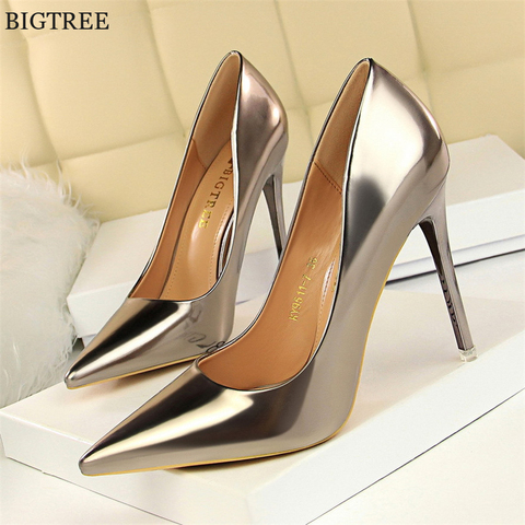 Plus Size 34-43 Patent Leather Women Office Shoes Shallow Fashion Women Pumps Pointed Toe Sexy High Heel Dress Party Shoes Woman ► Photo 1/6