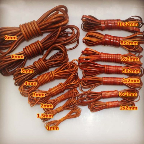 2 Meters Flat/Round Brown Genuine Leather Cords 1-10mm First Layer Of Cow Leather Bulk Rope Strings DIY Fine Jewelry Accessories ► Photo 1/3
