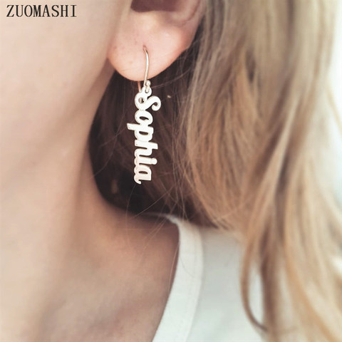 Personalized Vertical Name Earrings Dangle Name Earrings Sideway Custom Name Earrings Stainless Steel Oorbellen Voor Vrouwen ► Photo 1/6