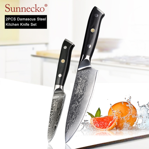 SUNNECKO 2PCS Kitchen Knives Set 6.5'' Chef 3.5'' Paring Knife Damascus Japanese VG10 Steel Blade Cut Cooking Knives G10 Handle ► Photo 1/6