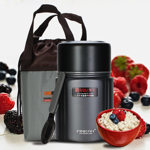 Pinkah 750M Lunch Box With Bag Portable 2-Laye 304 Stainless Steel Vacuum Thermos Food Jar Keep Hot Up To 24H Thermos With Spoon ► Photo 1/6