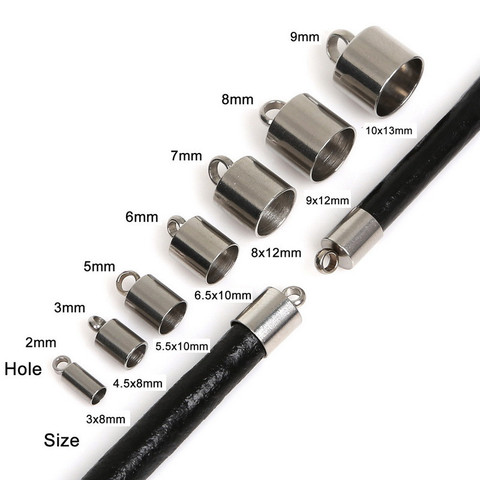 10pcs/lot 2mm 3mm 5mm 6mm 7mm 8mm 9mm Stainless Steel Tassel Leather Cord End Crimp Caps End Tip Caps For DIY Jewelry Making ► Photo 1/6