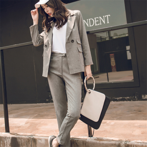 Women Suit Gray Casual Blazer & High Waist Pant Office Lady Notched Jacket Pant  Suits Korean Femme 2 pieces set - Price history & Review, AliExpress  Seller - Stylish Shero Store