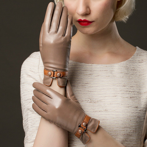 Women  Genuine Leather Gloves Ladies Winter Warm Plus Velvet Thickened Mittens Female Casual Fashion Hand Muff H3221 ► Photo 1/6
