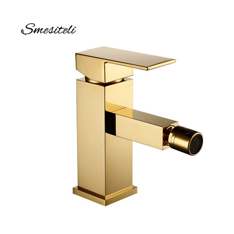 Smesiteli Bathroom Faucet Solid Brass Square Style Polished Gold Finish Bidet Single Lever Mixer Water Tap Bidet Fitting Taps ► Photo 1/6