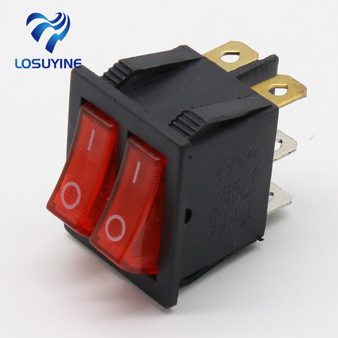 KCD2 Double Boat Rocker Switch 6 Pin On-Off With Green Red Light 20A 125VAC ► Photo 1/4