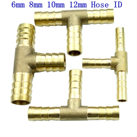 brass Barb Fitting Tee 3 way Hose Barbed connector For 6mm 8mm 10mm 12mm ID hose ► Photo 1/5
